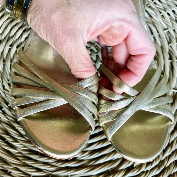 Casadei Gold Leather Strappy Woven Heeled Sandals - Picture 4 of 13